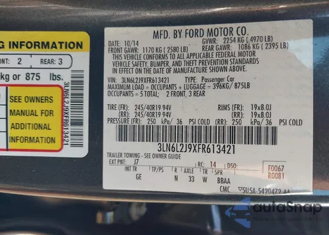 2015 Lincoln Mkz from USA, damaged, VIN 3LN6L2J9XFR613421